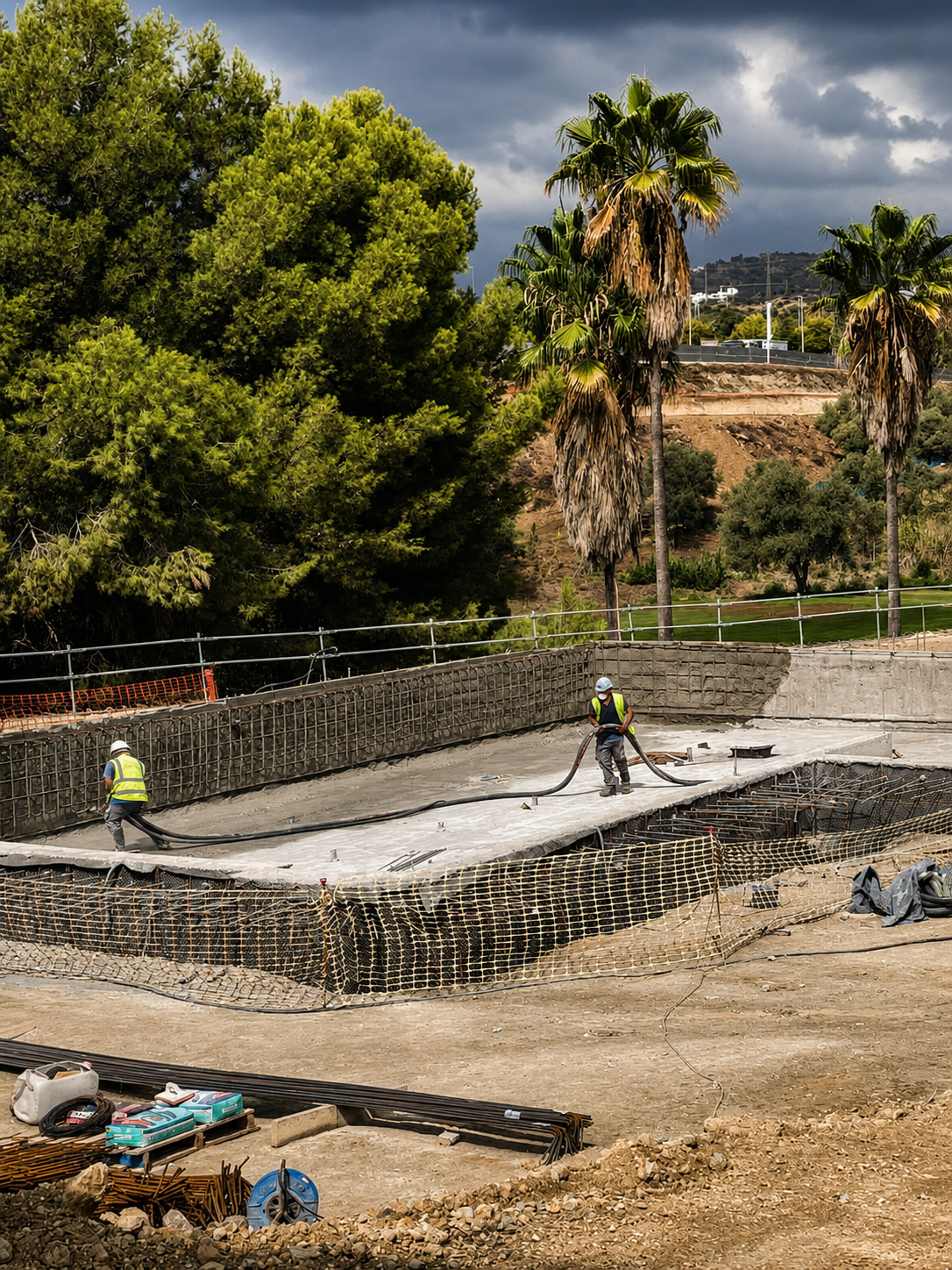 Aplicación de hormigón proyectado en el vaso de una piscina
